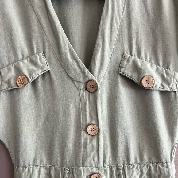 ZARA Green Khaki Linen Blend Short Sleeve Jumpsuit Sz XS - Picture 5 of 13